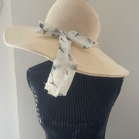 HBY Miami Paper Straw Floppy Scarf Hat O/S - Picture 5 of 16